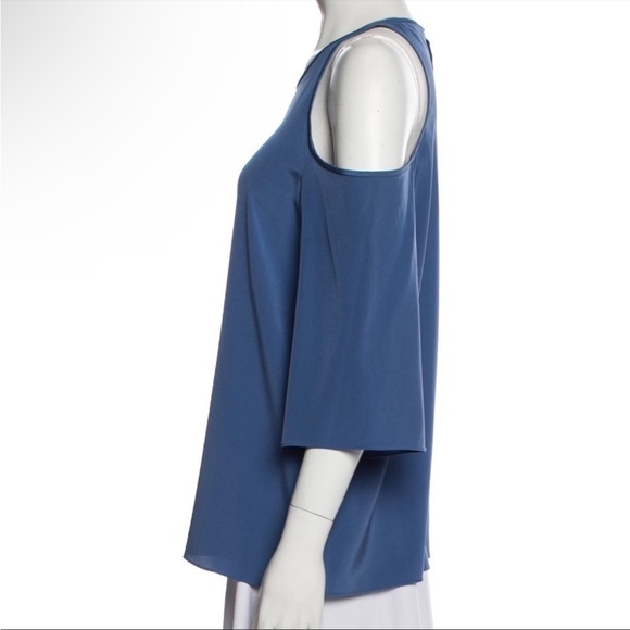 NWOT TIBI Blue Cold Shoulder Silk Blouse - Picture 2 of 3